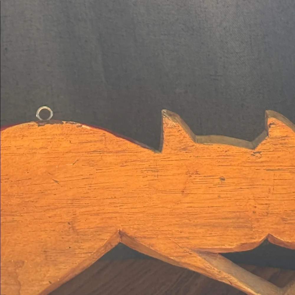 Vintage wood Hand-Painted Double Cat Wall Hook - Yellow, Red & Green
